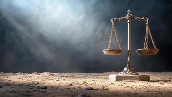 A vintage balance scale on a dusty surface, symbolizing justice. photo