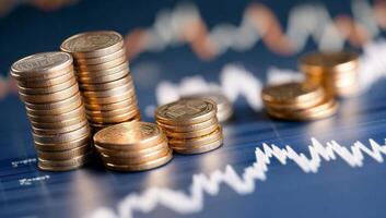Stacked coins on a financial graph, symbolizing investment and growth. photo