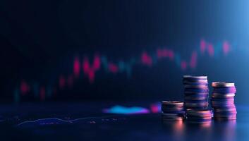 Stacked coins with a financial graph background, symbolizing investment. photo