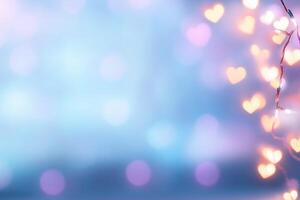 A dreamy background with heart-shaped bokeh lights. photo