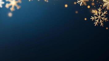 A festive winter background featuring snowflakes and soft bokeh lights. photo