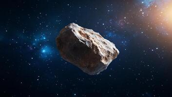 An asteroid in space with stars and a bright star photo