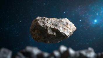 A floating rock in a cosmic background, illustrating space exploration. photo