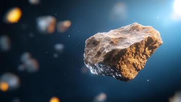 A floating rock in space, surrounded by cosmic elements. photo