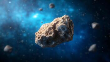 A floating asteroid in a cosmic space background. photo
