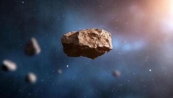 A floating asteroid in space, showcasing the vastness of the universe. photo
