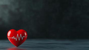 A red heart with a heartbeat line on a dark background. photo