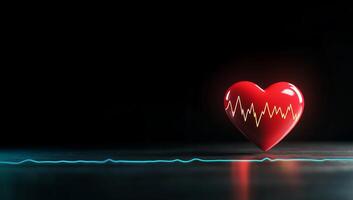 A glowing red heart with an ECG line, symbolizing health and vitality. photo