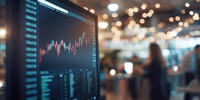 A computer screen displaying financial data and stock market trends. photo