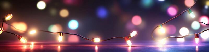 Colorful string lights against a blurred background create a festive mood. photo