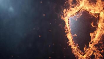 A fiery shield symbolizing protection and strength in a dramatic setting. photo