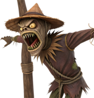 Haunted Scarecrow with Creepy Smile in the Moonlight. . png