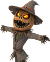Scary Scarecrow Standing Alone in the Dark Field. . png