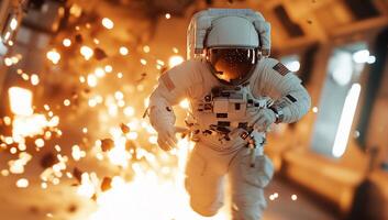 An astronaut in space running through a tunnel photo