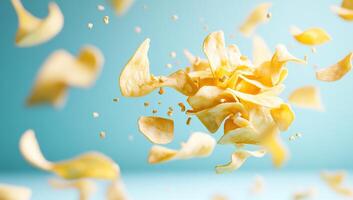 A potato chip falling into the air photo
