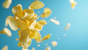 A pile of potato chips falling into the air photo