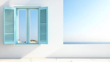 A serene window view overlooking a calm sea and sky. photo