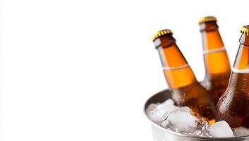 Beer bottles in ice bucket photo