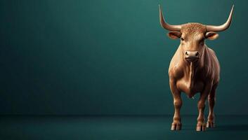 A realistic 3D rendering of a bull against a simple background. photo