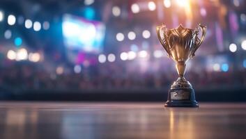 A gleaming trophy on a stage, symbolizing achievement and competition. photo