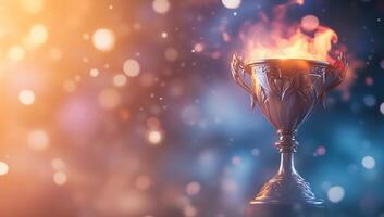 A trophy with flames, symbolizing victory and achievement. photo