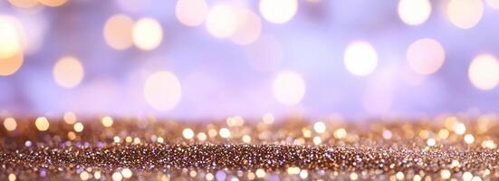 A shimmering background with soft bokeh lights and glittery texture. photo