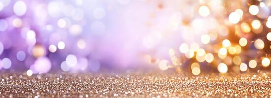 A shimmering background with bokeh lights and glittery textures. photo