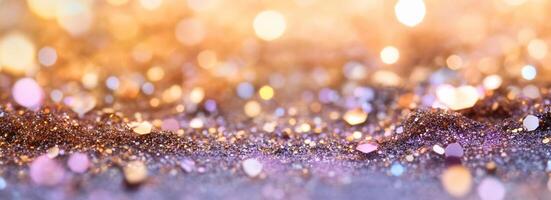 A shimmering background of colorful glitter and bokeh lights. photo
