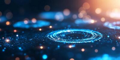 Abstract digital background with glowing circles and bokeh effects. photo