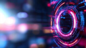 Abstract digital design with vibrant circular patterns and glowing elements. photo