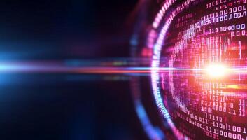 Abstract digital visualization with binary code and light effects. photo