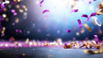 Colorful confetti falling on a blurred background, creating a festive atmosphere. photo