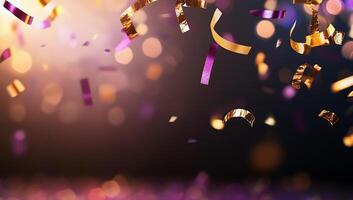 Colorful confetti falling against a blurred background, creating a festive mood. photo