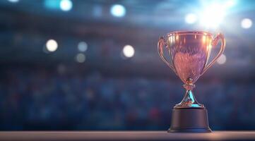 A shiny trophy on display, symbolizing achievement and victory. photo