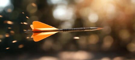 A close-up of a dart in motion, showcasing its aerodynamic design. photo