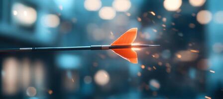 A close-up of an arrow in motion, showcasing its fletching and tip. photo