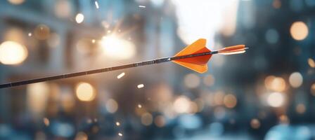 Close-up of an arrow in motion, suggesting action and precision. photo
