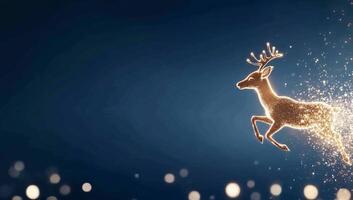 A glowing reindeer leaping through a sparkling, starry background. photo