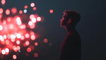 A silhouette of a person against a backdrop of colorful lights. photo