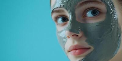 A woman with a gray mask on her face photo