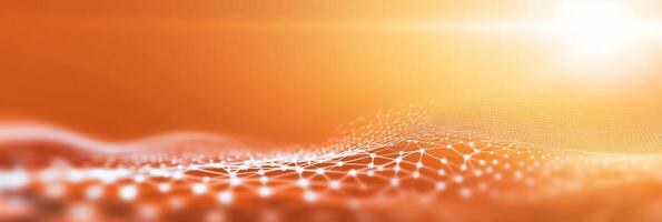 Abstract wave pattern with glowing nodes on an orange background. photo