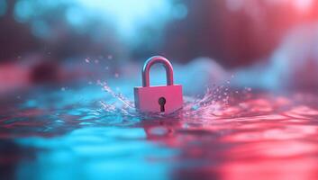 A padlock partially submerged in water, symbolizing security and vulnerability. photo