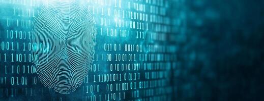 Digital fingerprint over binary code representing security technology. photo