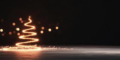 A glowing Christmas tree made of light against a dark background. photo
