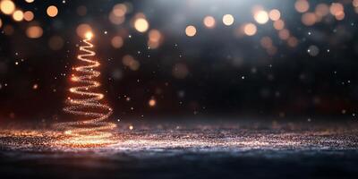 A sparkling Christmas tree made of light against a blurred background. photo