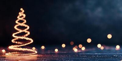A glowing wire Christmas tree with soft background lights. photo