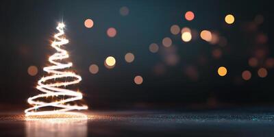 A glowing Christmas tree with colorful bokeh lights in the background. photo
