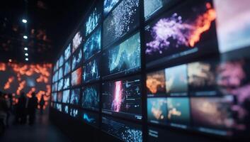 A digital display featuring vibrant data visualizations and graphics. photo