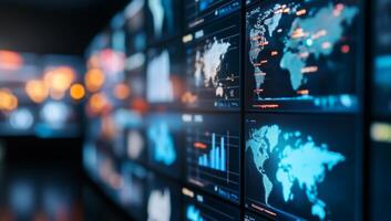 Digital display of global data analytics and visualizations. photo