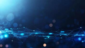 Abstract digital background with blue lines and glowing particles. photo